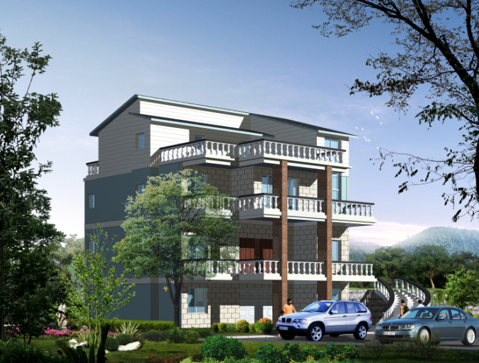 農(nóng)村四層別墅CAD施工設(shè)計(jì)圖+效 果圖