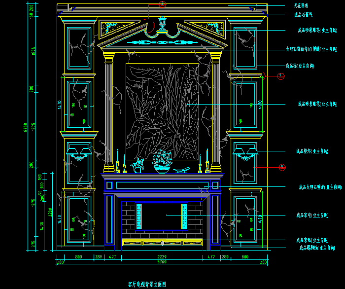 客廳電視背景墻立面圖
