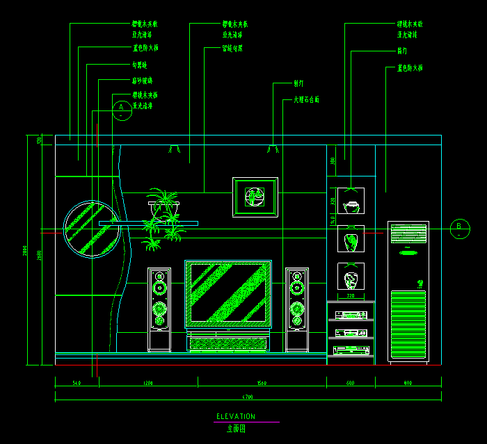 電視背景墻立面圖