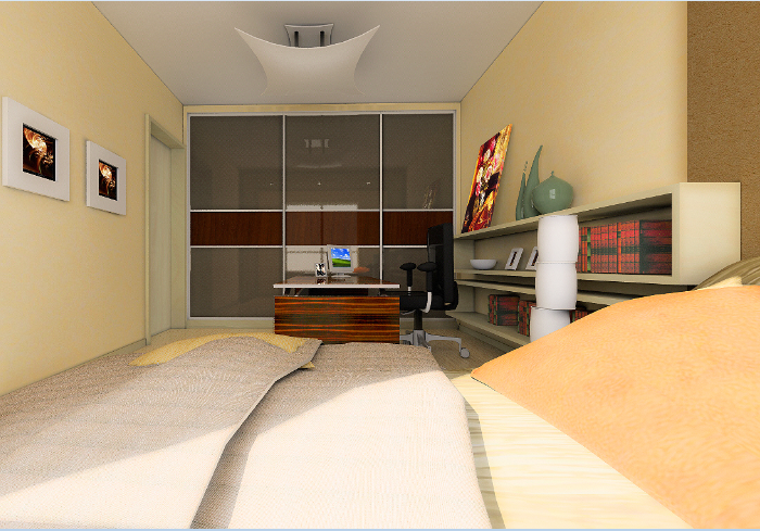 一整套二室一書房住宅室內(nèi)裝修CAD施工圖附效 果圖