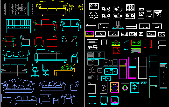 客廳沙發(fā)及廚房電器圖塊