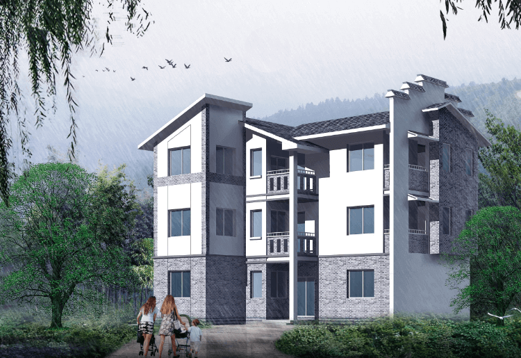 村鎮(zhèn)小康別墅建筑帶效果圖