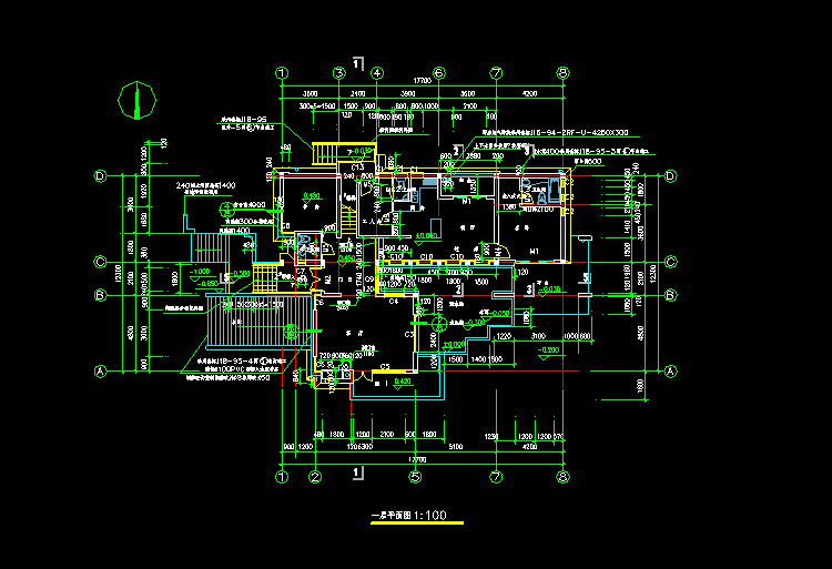 兩層獨(dú)立豪華別墅CAD施工平面圖