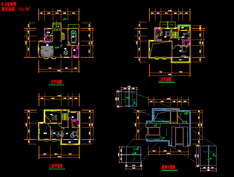 低成本小型別墅建筑CAD施工圖
