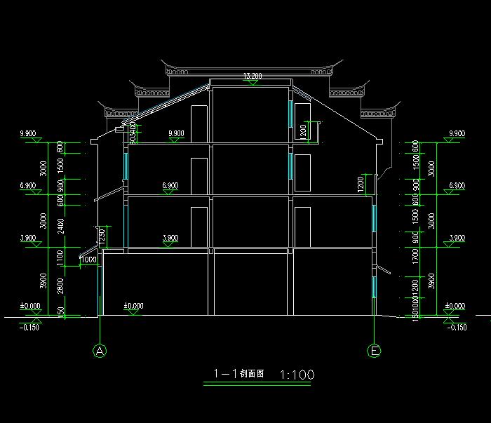 四層古建筑設(shè)計民居建筑CAD施工圖3