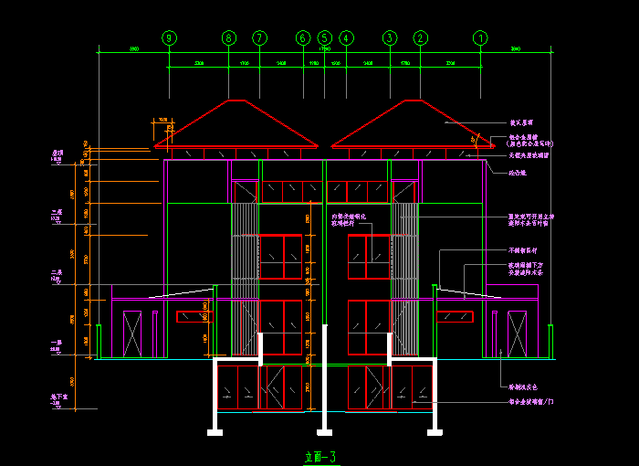 雙聯(lián)別墅建筑CAD設(shè)計詳細(xì)圖紙4