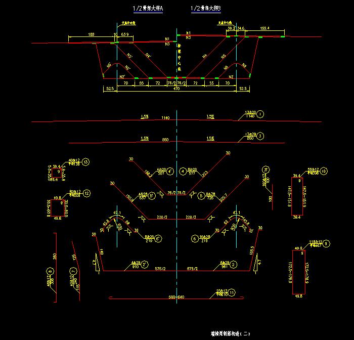 橋塔下塔柱及橫梁鋼筋CAD構(gòu)造圖5