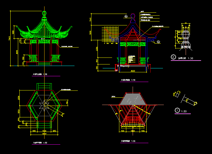 古建亭廊及花架CAD建筑施工設(shè)計(jì)圖2