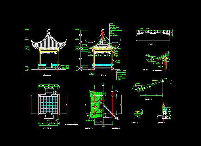 古建亭廊及花架CAD建筑施工設(shè)計(jì)圖3