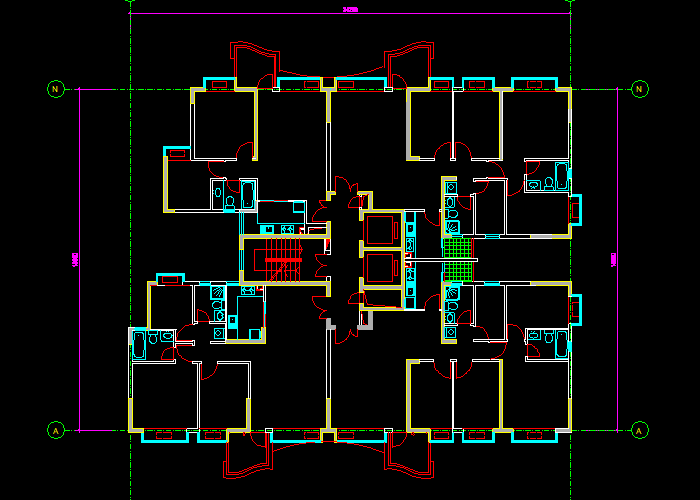 公寓樓層建筑施工圖紙